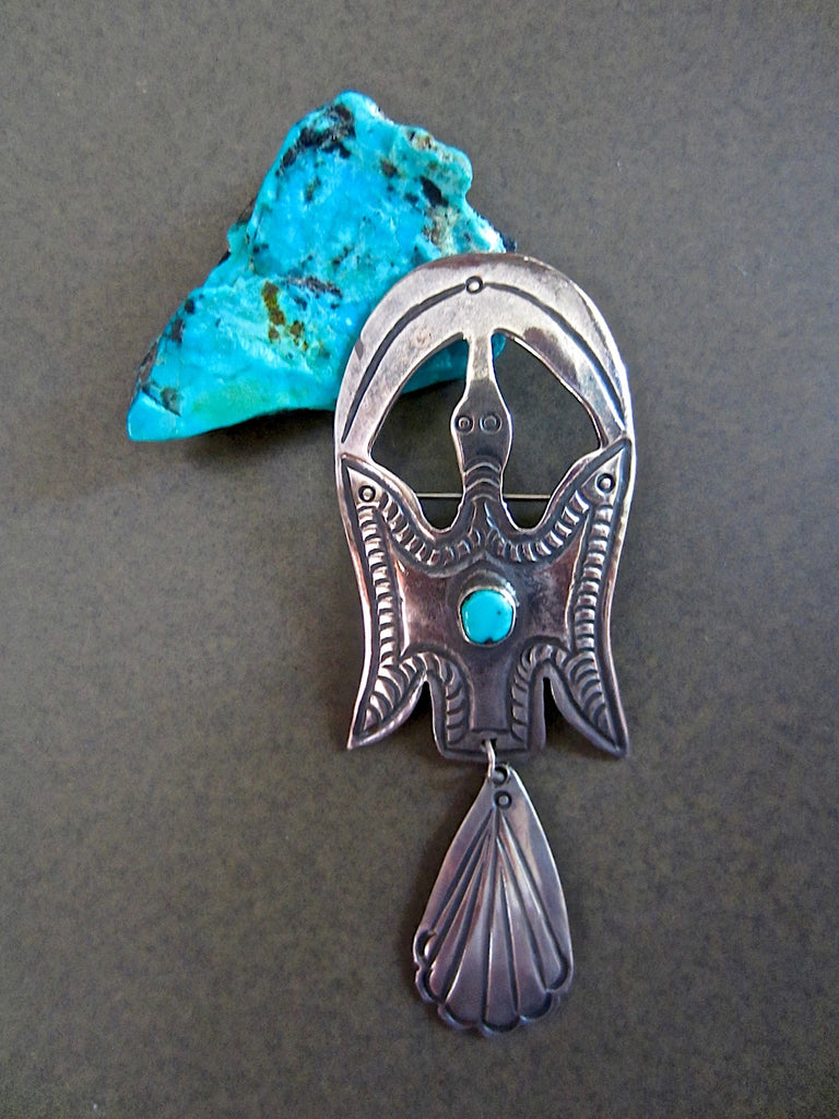 Store Primitive Handmade Peyote Bird Native American Old Pawn Brooch Pin Sterling Silver